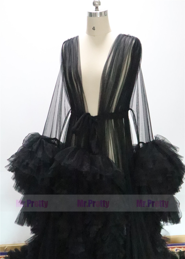 Black Open Front  Maternity Dress Sexy  Pregnant Photo Shooting Dress