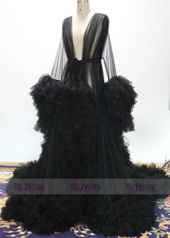 Black Open Front  Maternity Dress Sexy  Pregnant Photo Shooting Dress