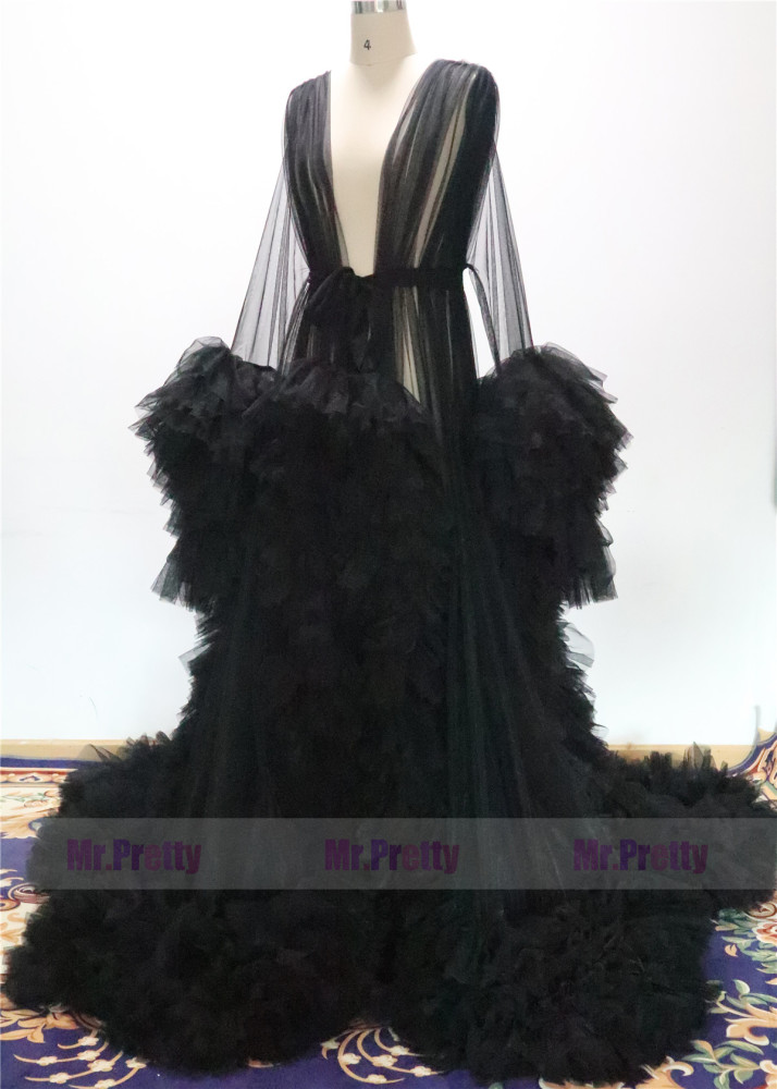 Black Open Front  Maternity Dress Sexy  Pregnant Photo Shooting Dress