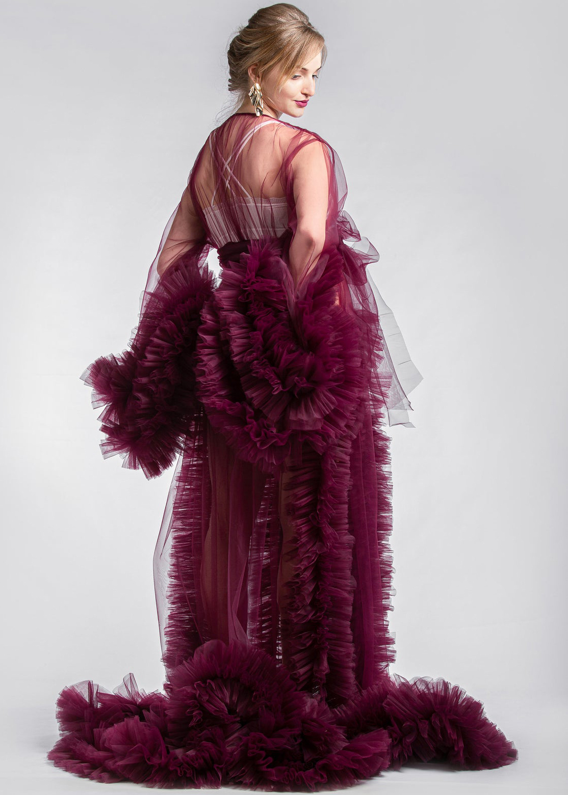 Dark Red Open Front  Maternity Dress Sexy Photo Shoot Dress