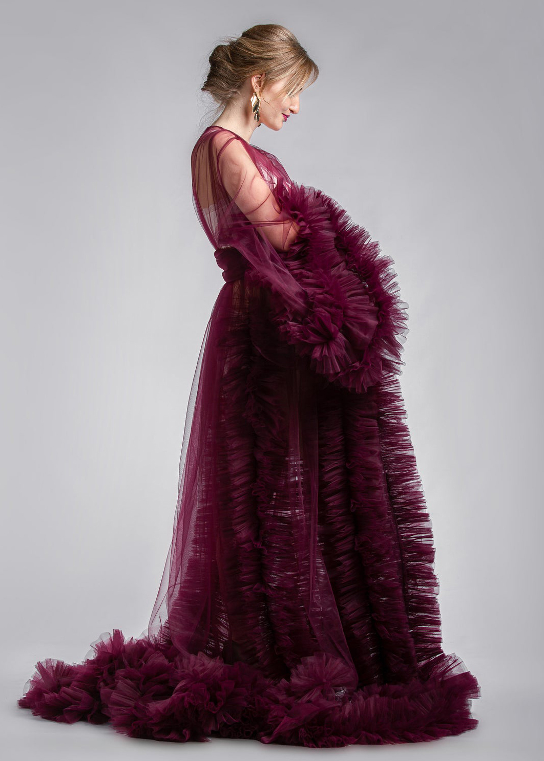 Dark Red Open Front  Maternity Dress Sexy Photo Shoot Dress