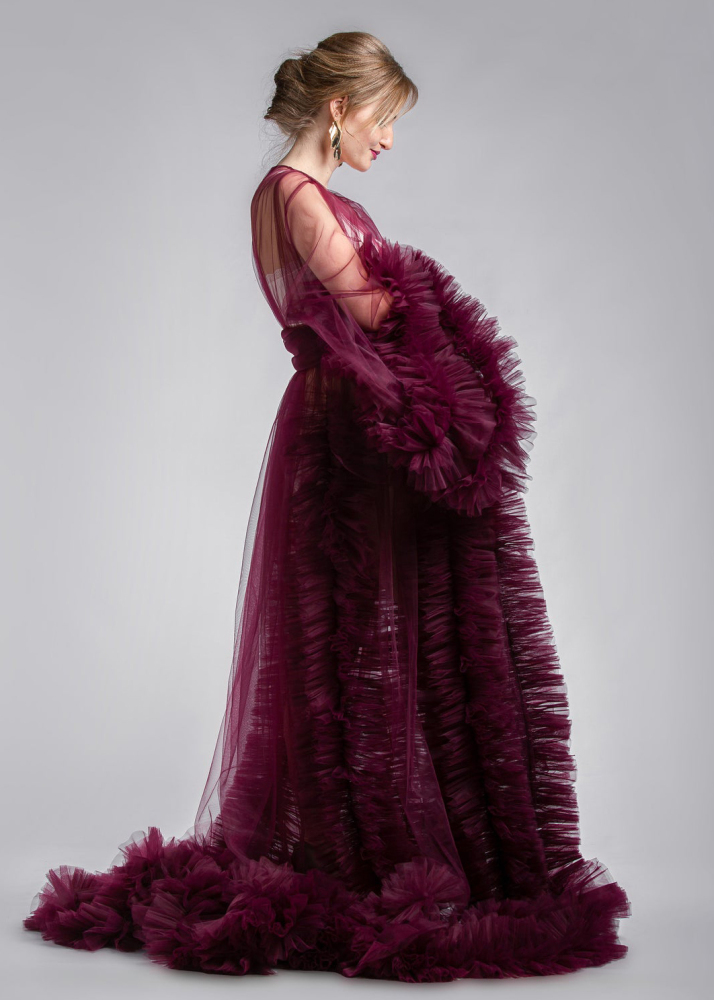 Dark Red Open Front  Maternity Dress Sexy Photo Shoot Dress