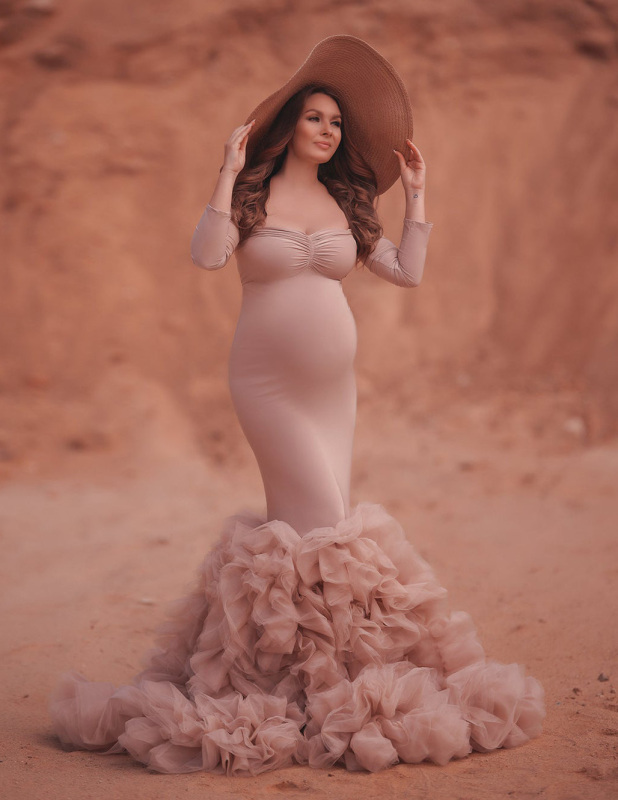 Mauve Lace Up Back  Maternity Dress Sexy  Pregnant Photo Shoot Dress