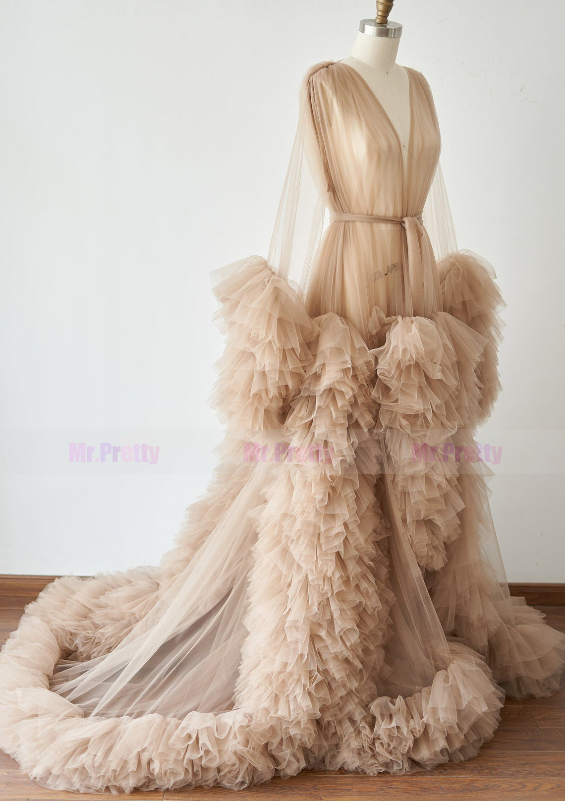Mauve Open Front  Maternity Dress Photo Shooting Dress