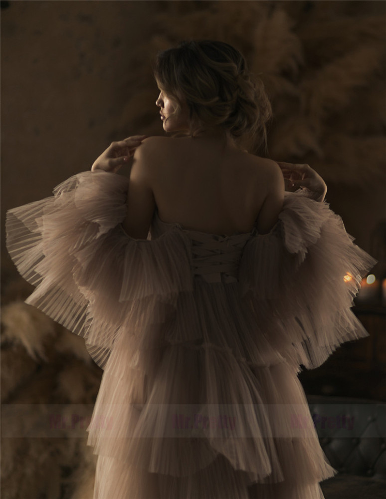 Burgundy Chamapgne  Maternity Robe Sexy Pleat Tulle Dress Photo Shots Dress Lace Up Back
