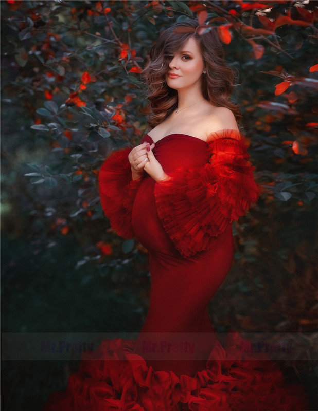 Red/Green Maternity Sexy Dress Photo Shots Dress Lace Up Mermaid Dress