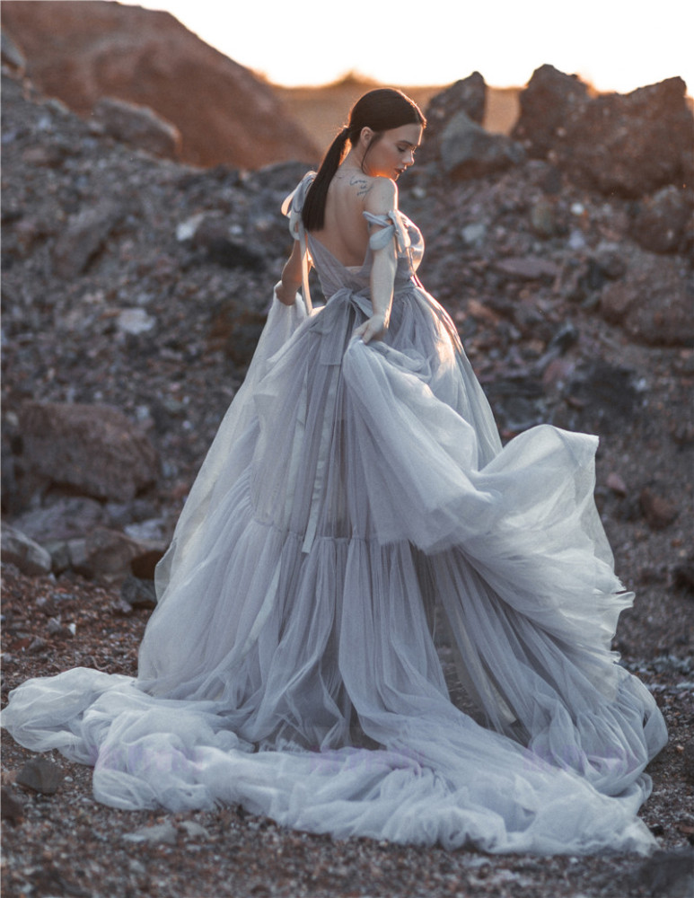 Light Grey Sexy Tulle Maternity Dress Photo Shoot Dress