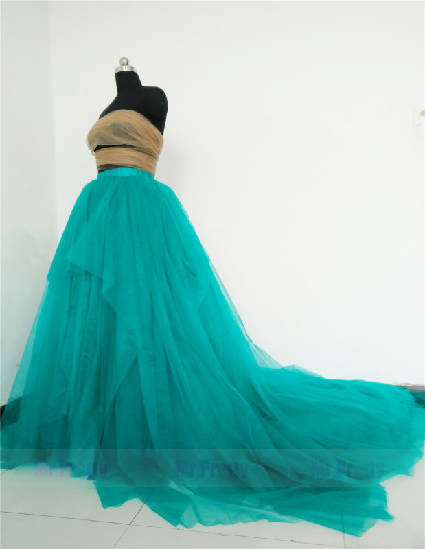 Teal Long Train Skirt Bridal Skirt