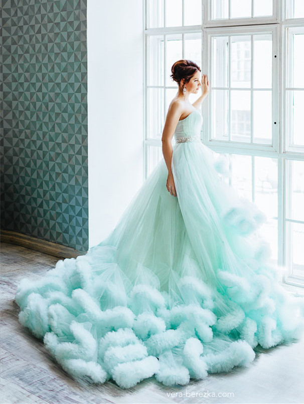 Purple Mint Long Train Bridal Skirt Wedding Skirt