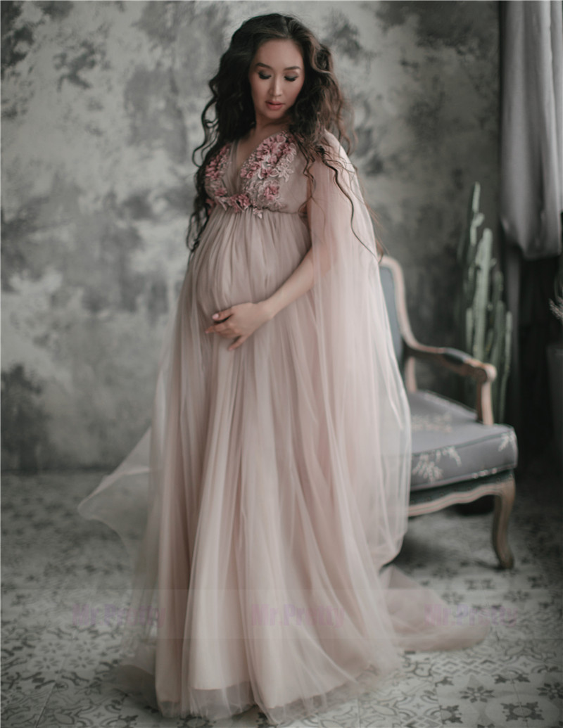 open lace back dress Shop Light Grey Maternity Dress for Photo Shoot with Train main image 1