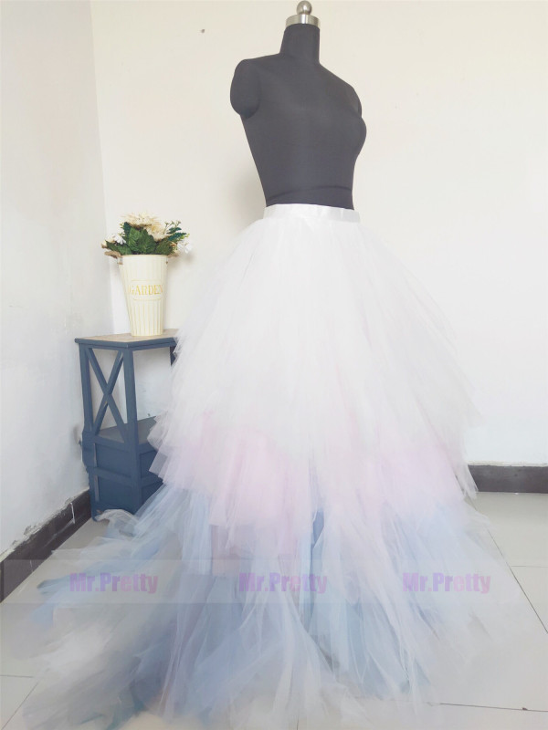 Colorful Tulle  Short Train Skirt Bridal Skirt