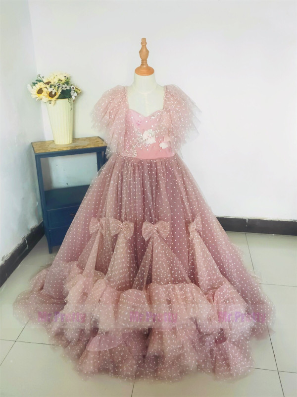 Mauve Tiffany Luxury Little Girls Pageant Dress Flower Girl Dress