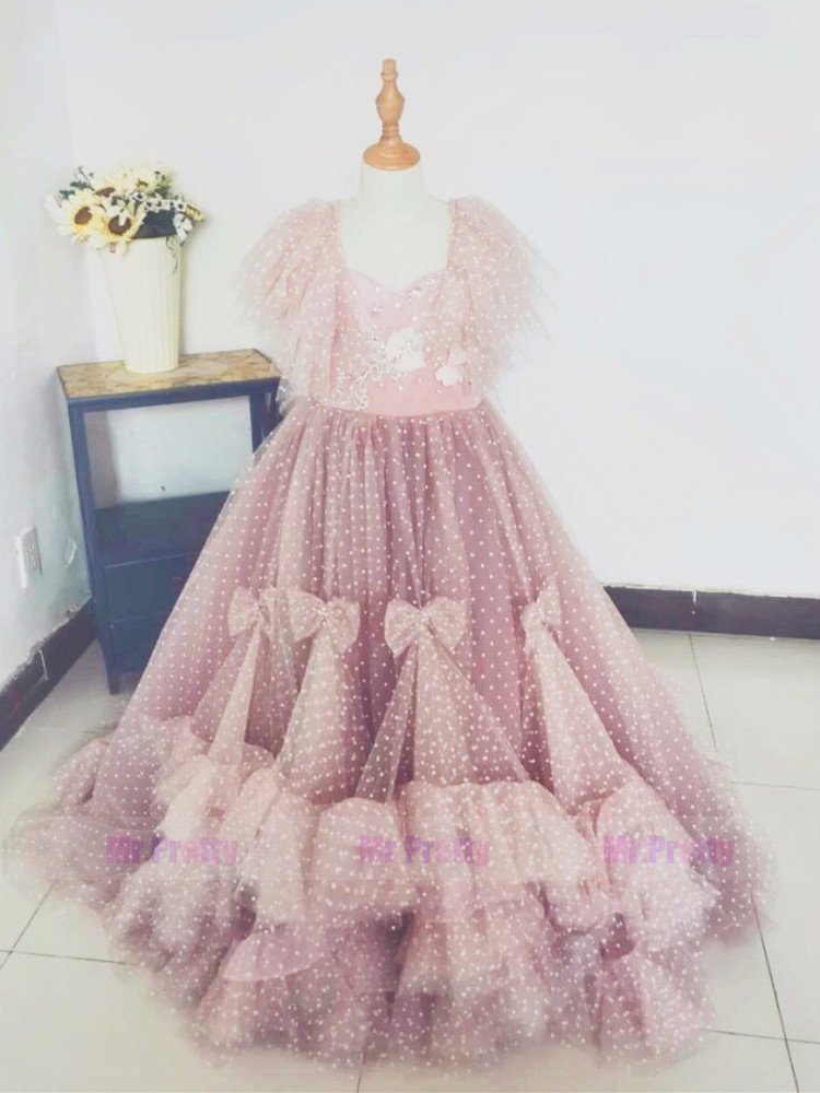 Tiffany Blue/Mauve Luxury Little Girls Pageant Dress Flower Girl Dress