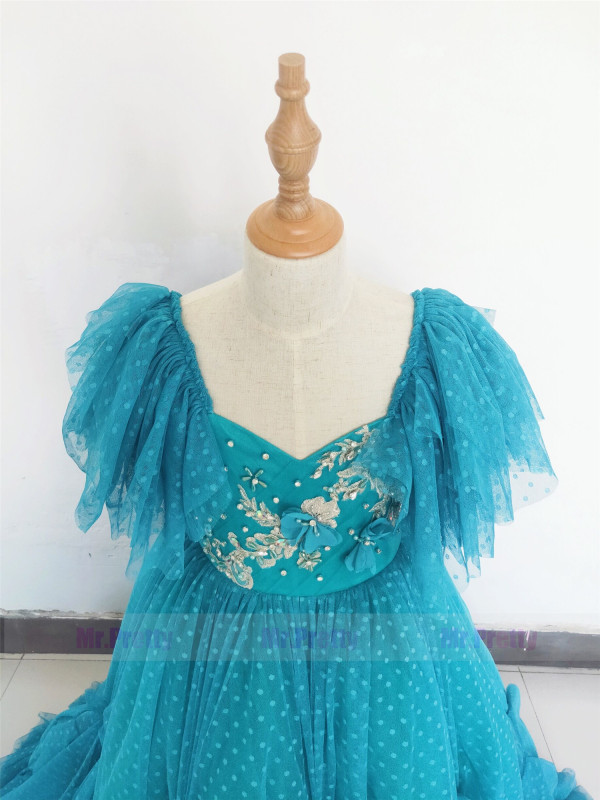 Tiffany Blue/Mauve Luxury Little Girls Pageant Dress Flower Girl Dress