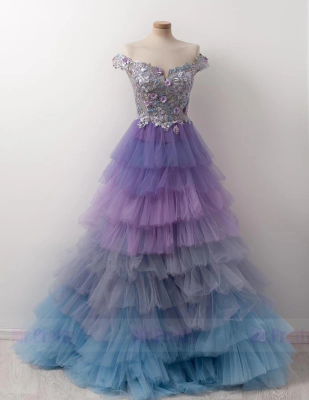 Colorful Tulle  Short Train Skirt Bridal Skirt 2 Pieces Floral Dress Prom Dress
