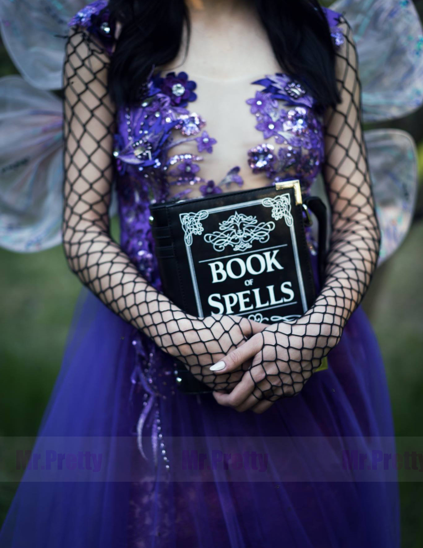 Purple Floral Lace Tulle Short Train Sexy Prom Dress