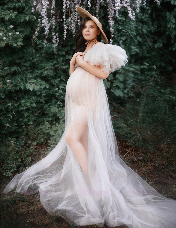 Ivory Tulle Sexy Maternity Dress Photo Shot Dresses