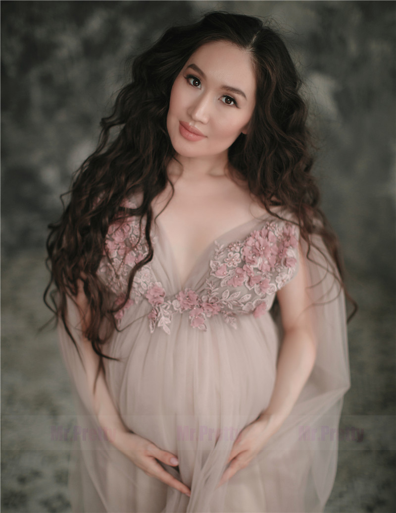 Light Grey Tulle Lace Sexy Maternity Dress Photo Shot Dresses