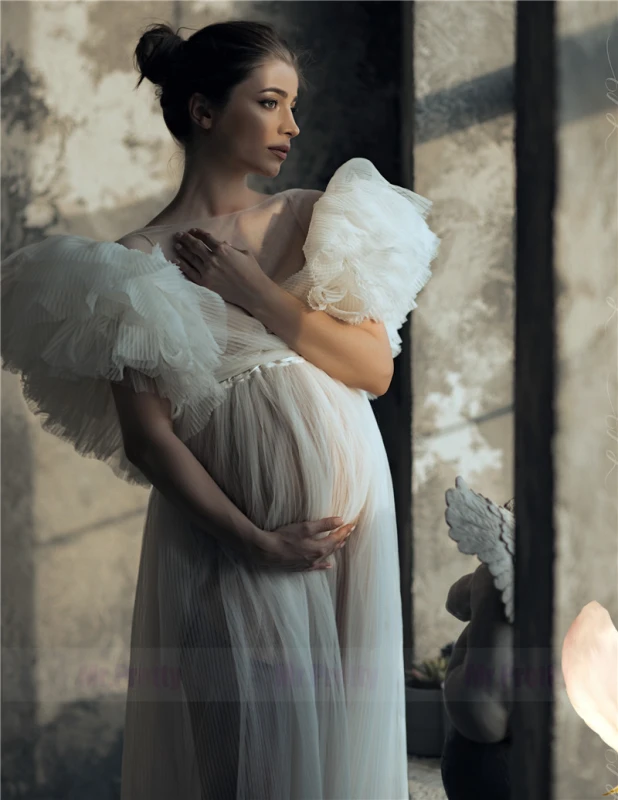 Ivory /Light Champagne Pleat Tulle Sexy Maternity Dress Photo Shot Dresses