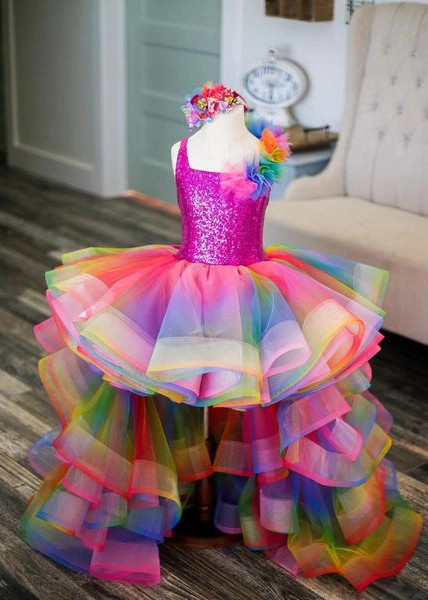 Rainbow Colorful Little Girls Pageant Dress Flower Girl Dress