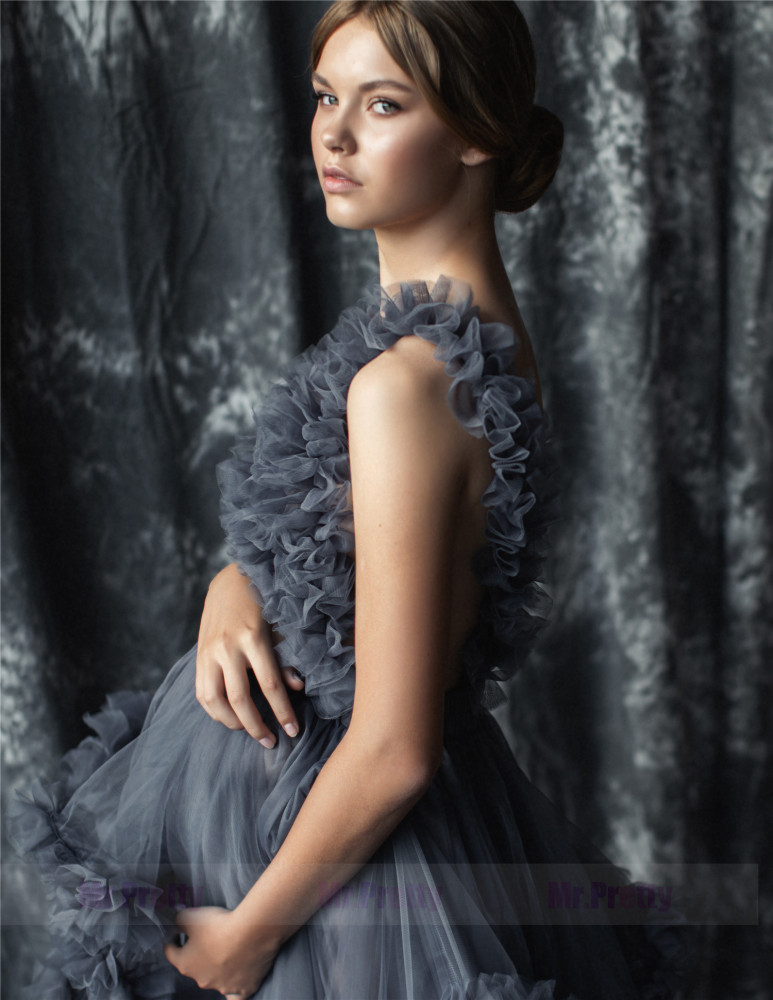 Grey Ruffle Elastic Waist Maternity Dress Photoshots Dress