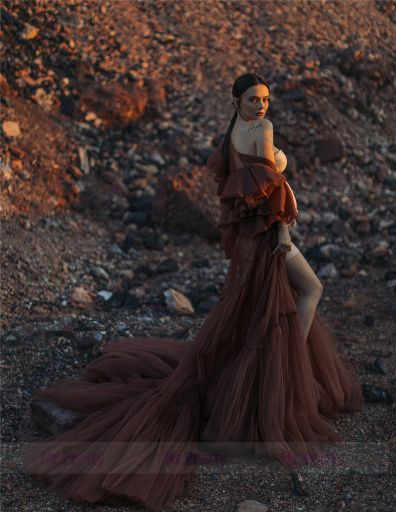 Rust Red Open Front  Maternity Dress Photoshots Dress
