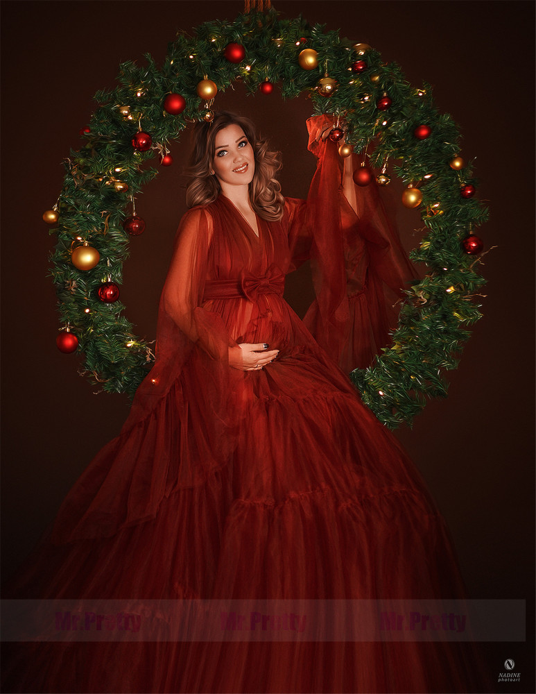 Burgundy Tulle  Maternity Dress Photoshots Dress