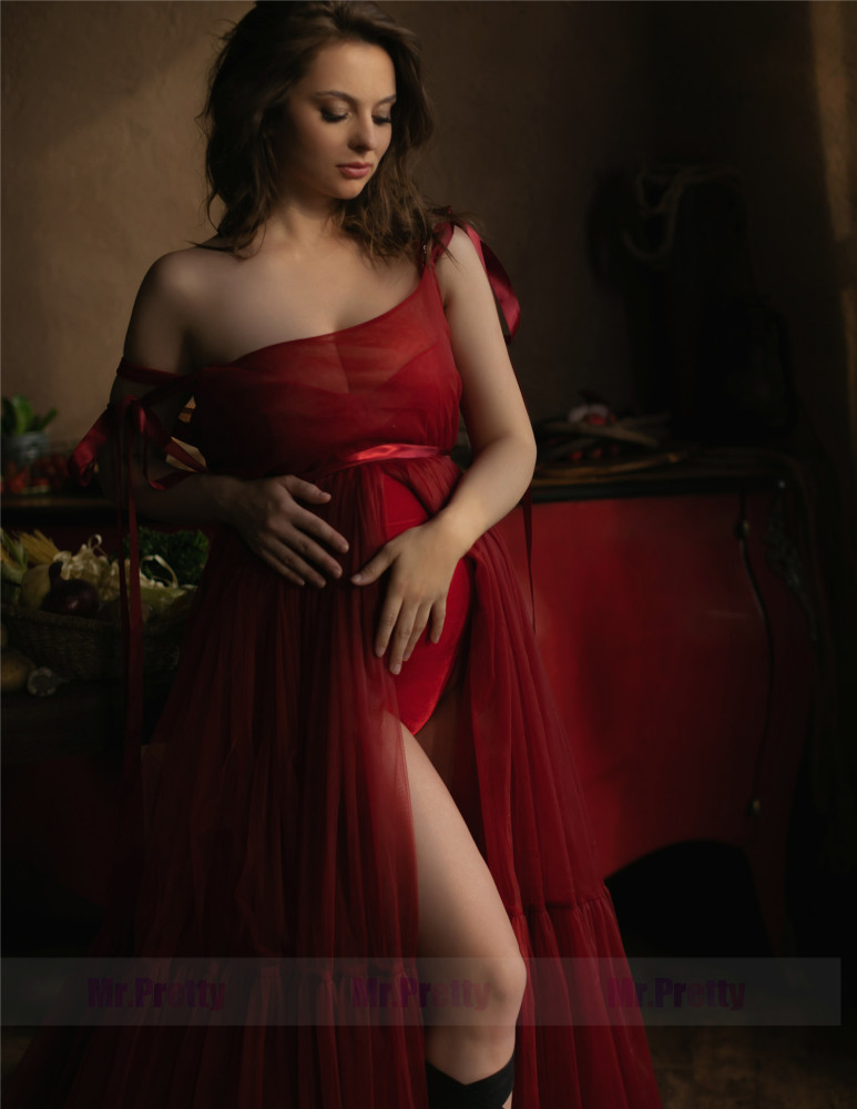 2 Pieces Burgundy Maternity Dress Photoshoot Dress