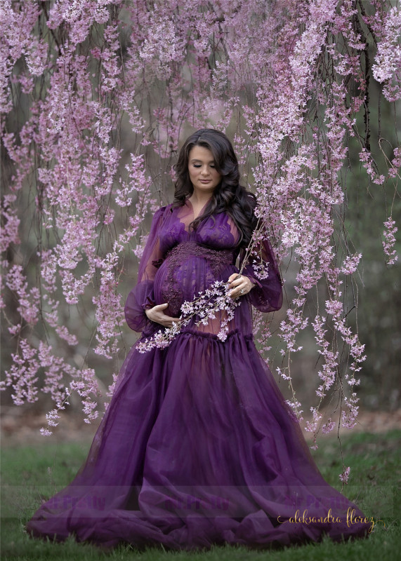 Purple Lace Maternity Dress Photoshots Dress