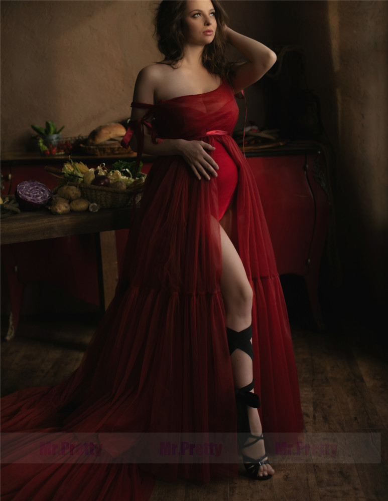 2 Pieces Burgundy Maternity Dress Photoshoot Dress