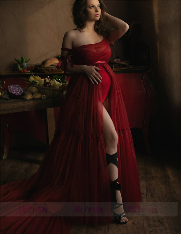 2 Pieces Burgundy Maternity Dress Photoshoot Dress