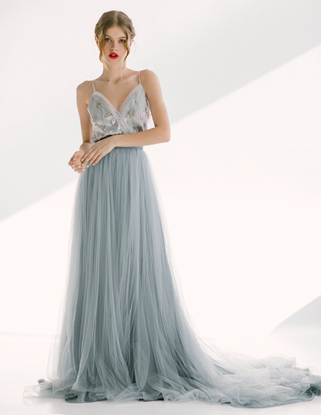 Dusty Green Wedding Skirt  2 Pieces Bridal Dress