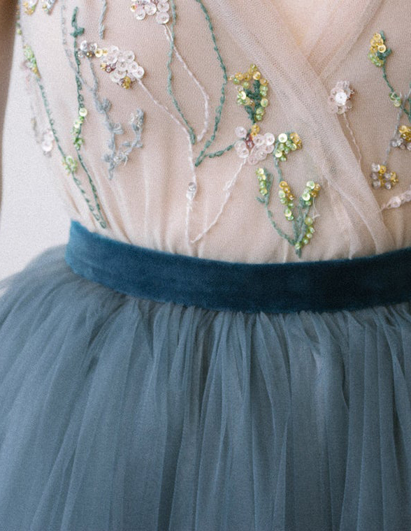 Grey Blue Wedding Skirt  2 Pieces Bridal Dress