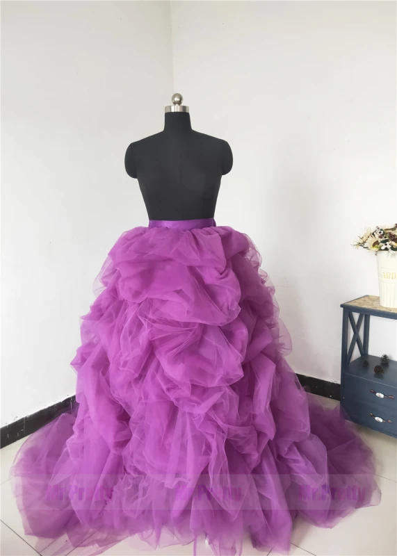 Purple/Green Ruffle Long Train Wedding Skirt