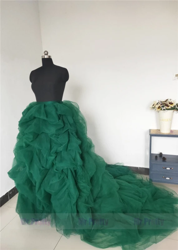 Purple/Green Ruffle Long Train Wedding Skirt