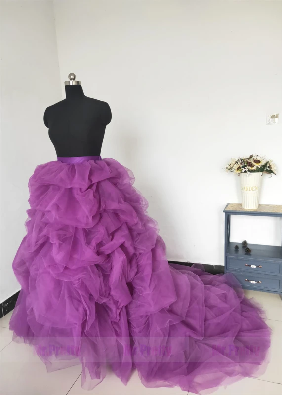 Purple/Green Ruffle Long Train Wedding Skirt