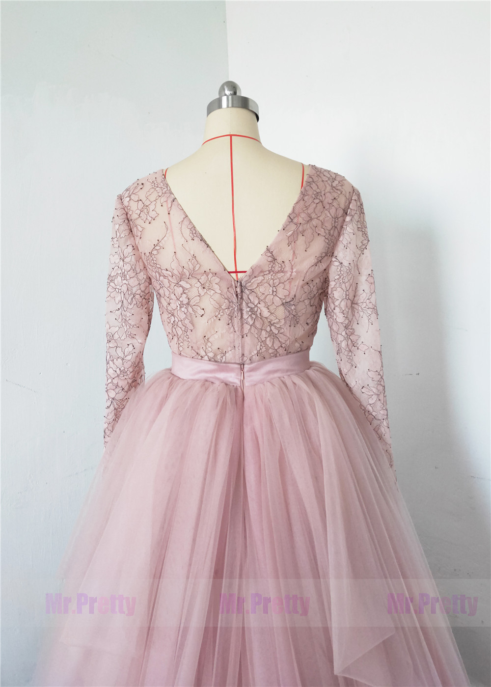 Mauve Lace Long Train Wedding Skirt 2 Pieces Wedding Dress