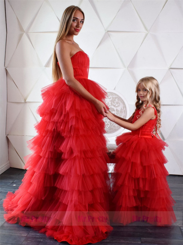 Red Tulle Cupcake  Mother and Kids Dress