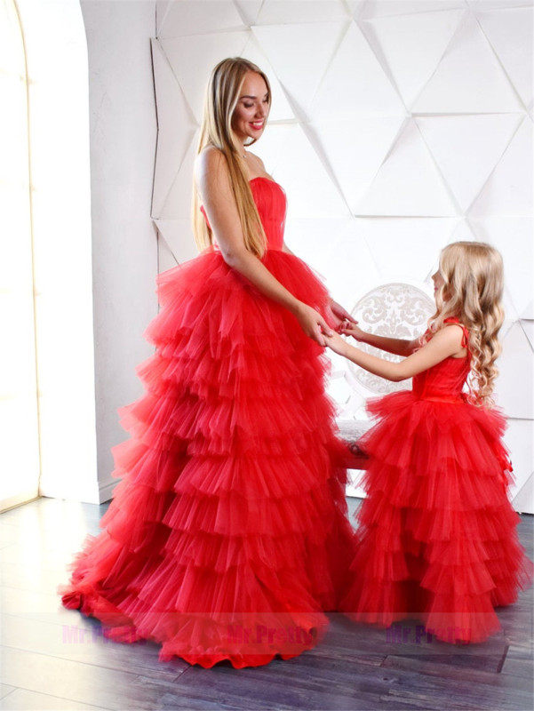 Red Tulle Cupcake  Mother and Kids Dress