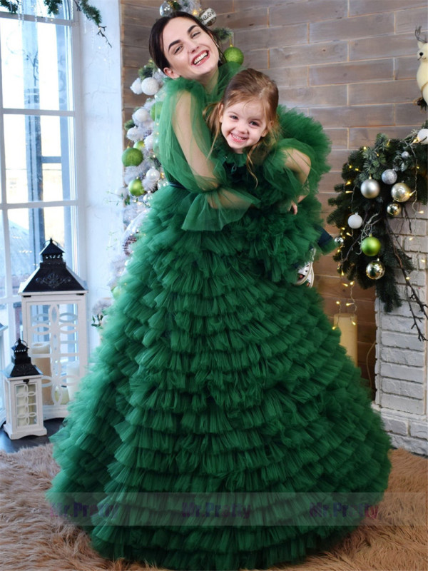 green Tulle Cupcake  Mother and Kids Dress