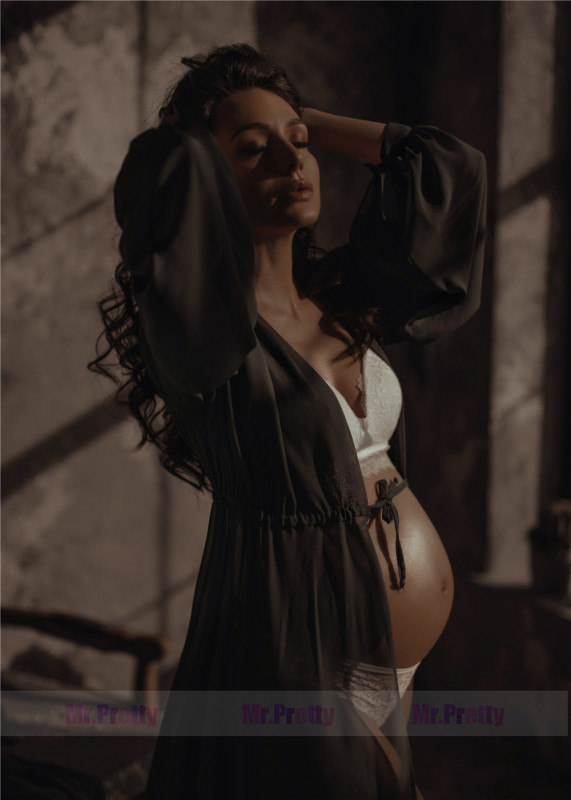 Dark Grey Chiffon Open Front Maternity Dress