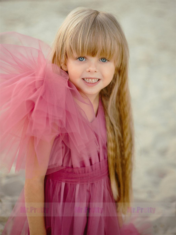 Open Front Tulle Mother and Kids Dress
