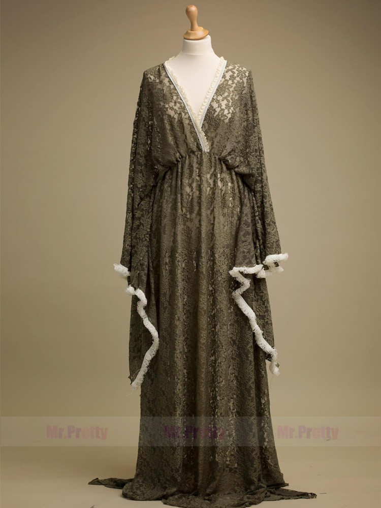 Grey Lace Adustable Waist  Maternity Dress