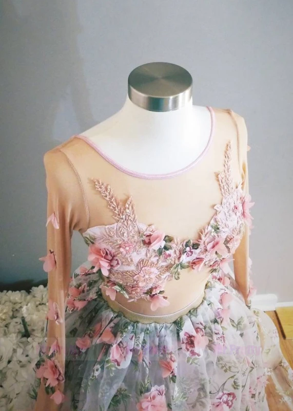Floral 2 Pieces(Body suit & Skirt) Mother and Kids Dress Short Train Skirt