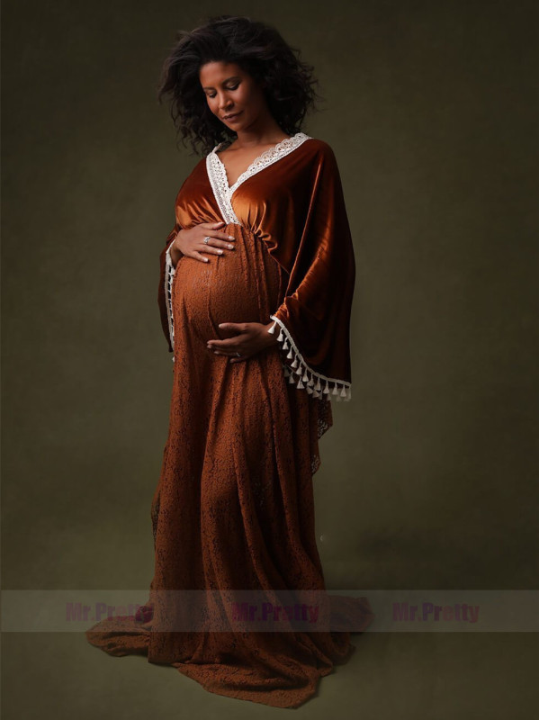 Velvet Lace Adustable Waist  Maternity Dress