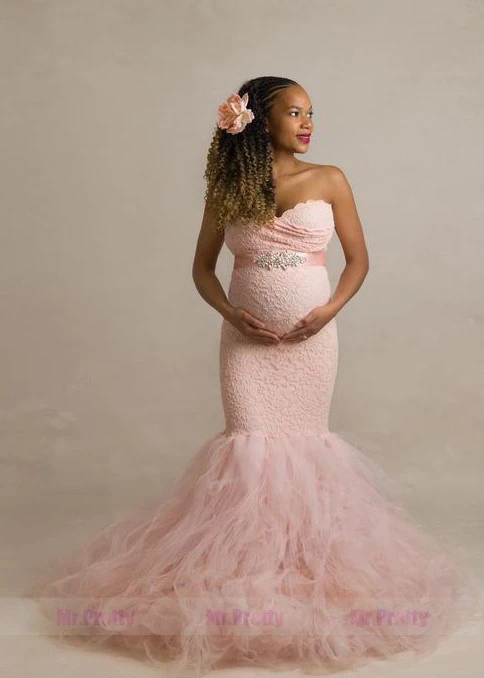 Pink Lace Tulle  Maternity Dress Sexy Photoshoot Dress
