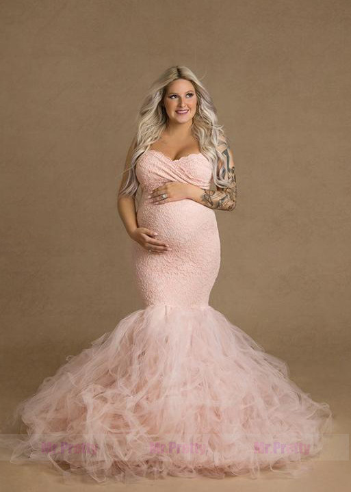 Pink Lace Tulle  Maternity Dress Sexy Photoshoot Dress