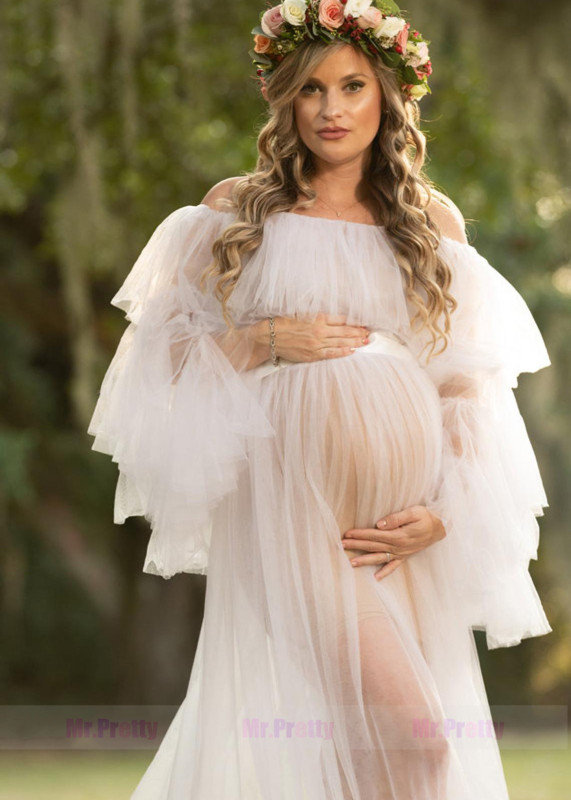 Ruffle Tulle Maternity Dress Sexy Photoshoot Dress