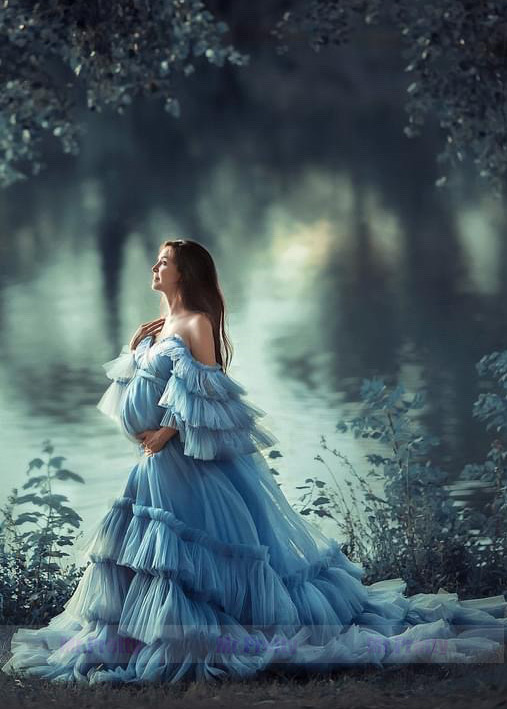 Blue Tulle Maternity Dress Sexy Photoshoot Dress