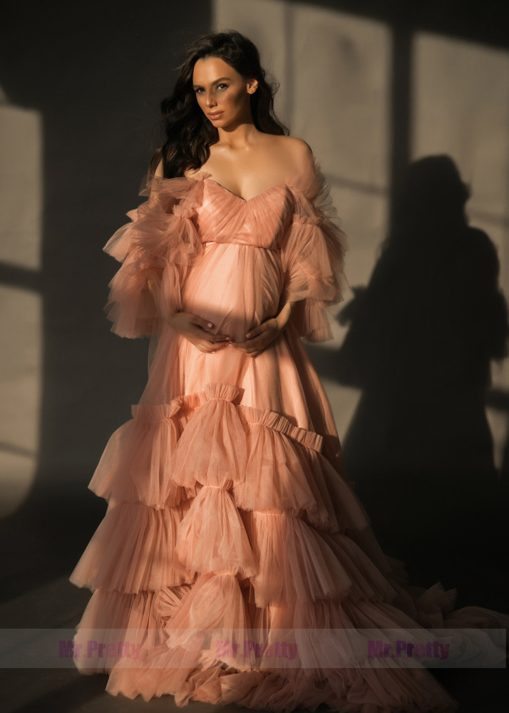 Blue Tulle Maternity Dress Sexy Photoshoot Dress